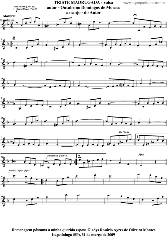 Partitura da música Triste Madrugada v.6