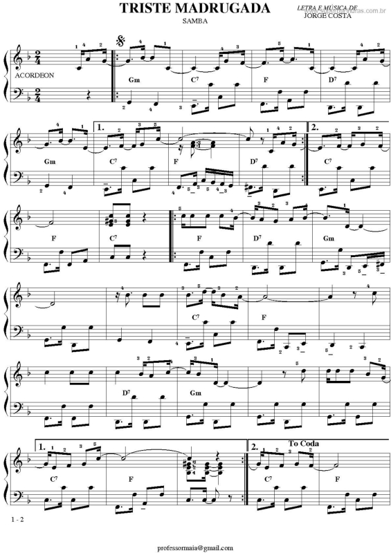 Partitura da música Triste Madrugada