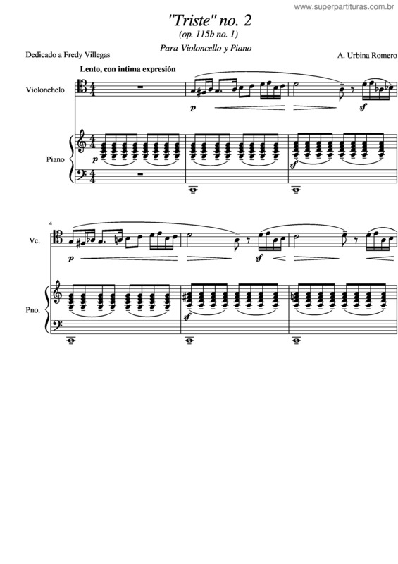 Partitura da música Triste No. 2 Para Violoncello Y Piano