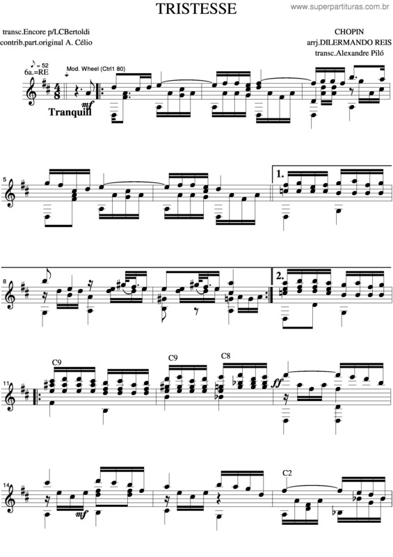 Partitura da música Tristesse 