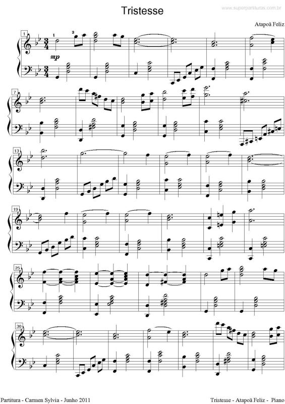 Partitura da música Tristesse v.2