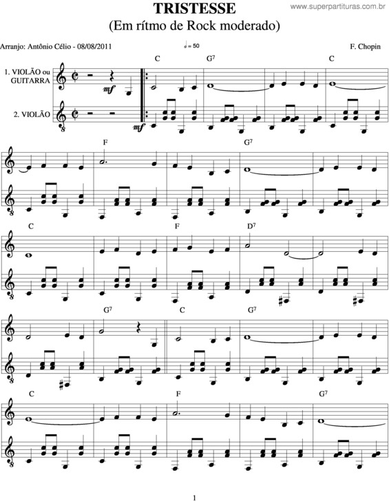 Partitura da música Tristesse v.4