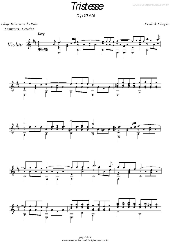 Partitura da música Tristesse