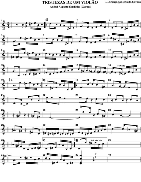 Partitura da música Tristeza De Um Violão