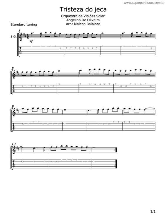 Partitura da música Tristeza Do Jeca v.19