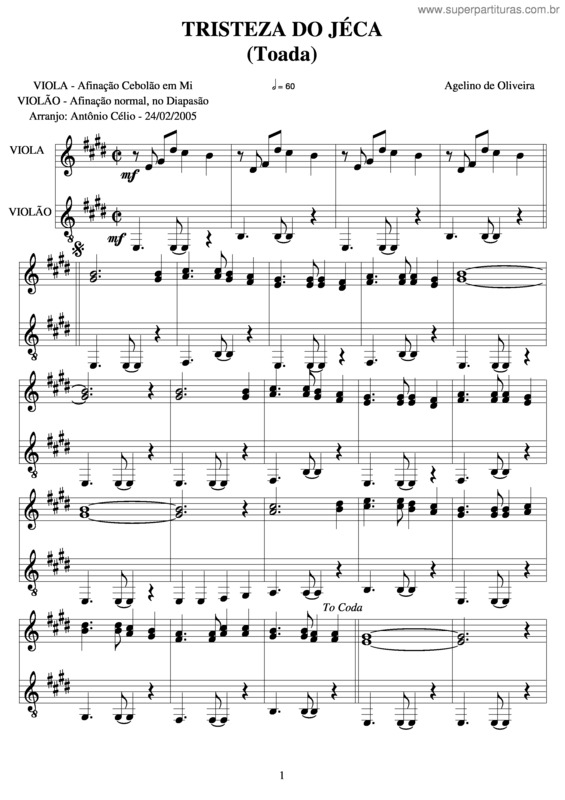 Partitura da música Tristeza Do Jeca v.7