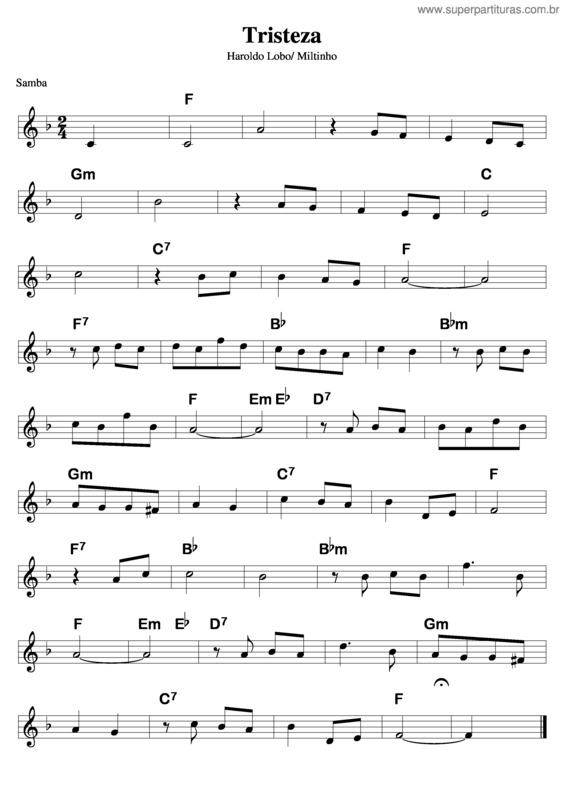 Partitura da música Tristeza v.18