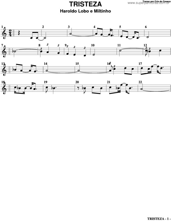 Partitura da música Tristeza v.6