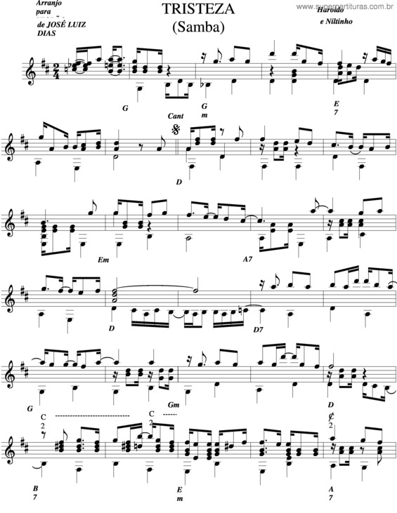 Partitura da música Tristeza v.8