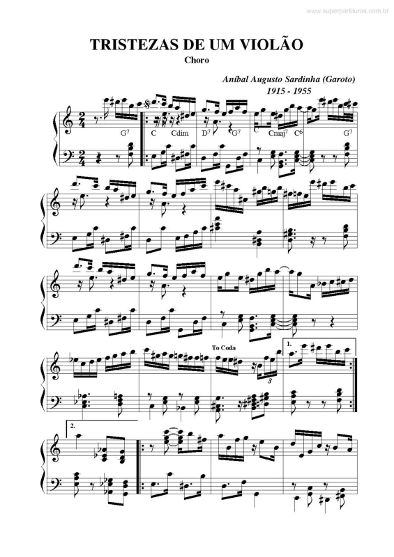 Partitura da música Tristezas de um Violão
