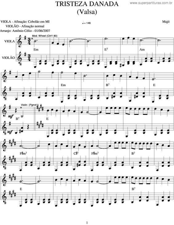 Partitura da música Triteza Danada