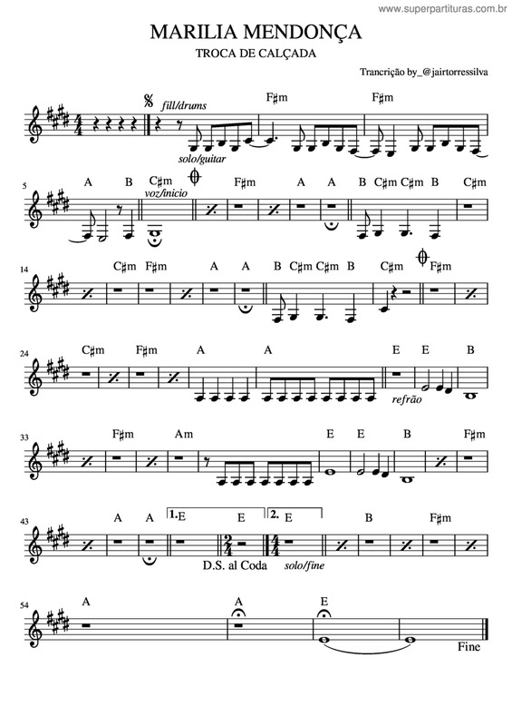 Partitura da música Troca De Calçada