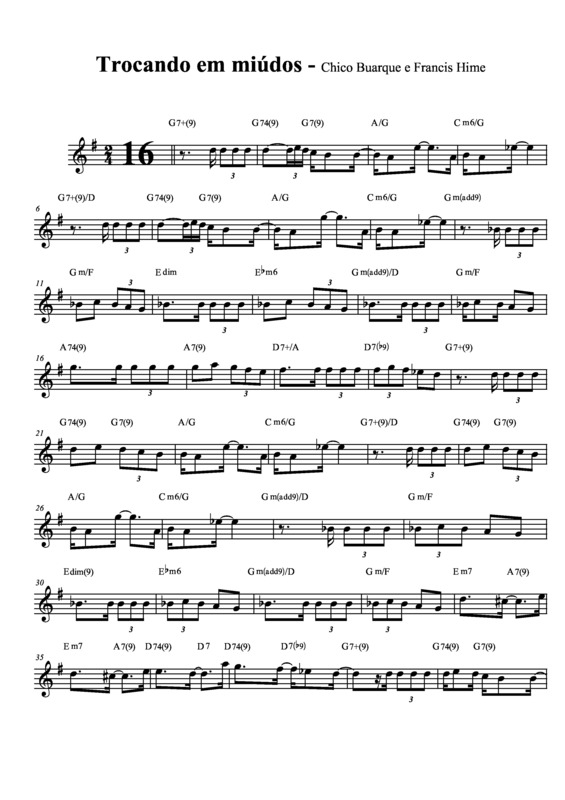 Partitura da música Trocando em Miúdos v.2