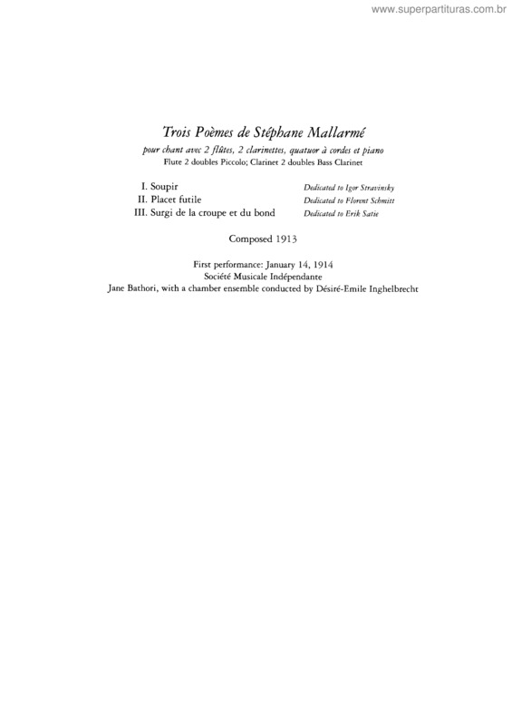 Partitura da música Trois poèmes de Stéphane Mallarmé