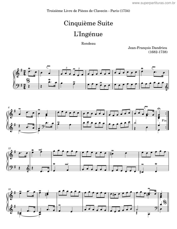 Partitura da música Troisième Livre De Pièces De Clavecin – Jean–François Dandrieu