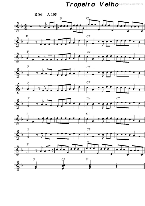 Partitura da música Tropeiro Velho