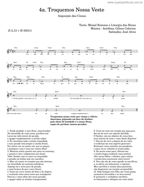 Partitura da música Troquemos Nossa Veste – Gilson Celerino