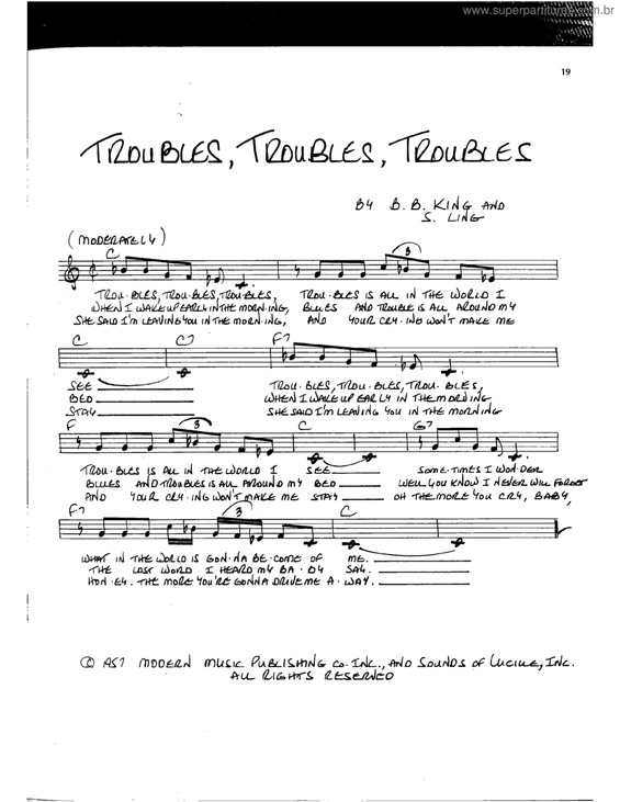 Partitura da música Troubles, troubles, troubles