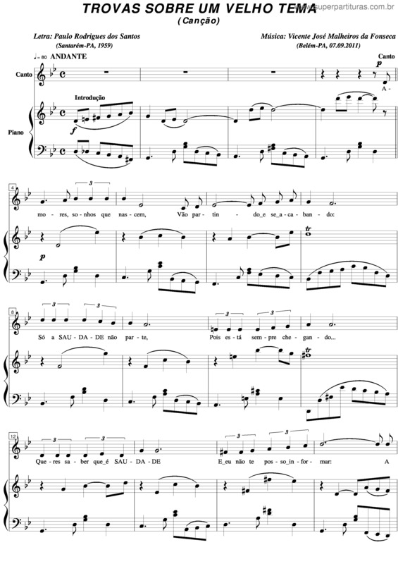 Partitura da música Trovas sobre um velho tema