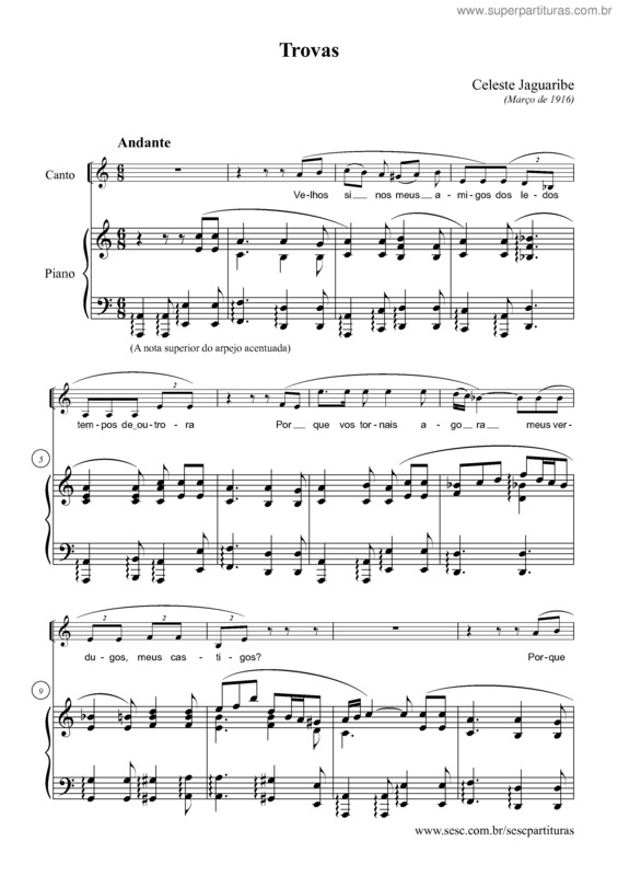 Partitura da música Trovas