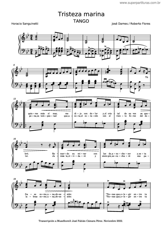 Partitura da música Trsiteza Marina