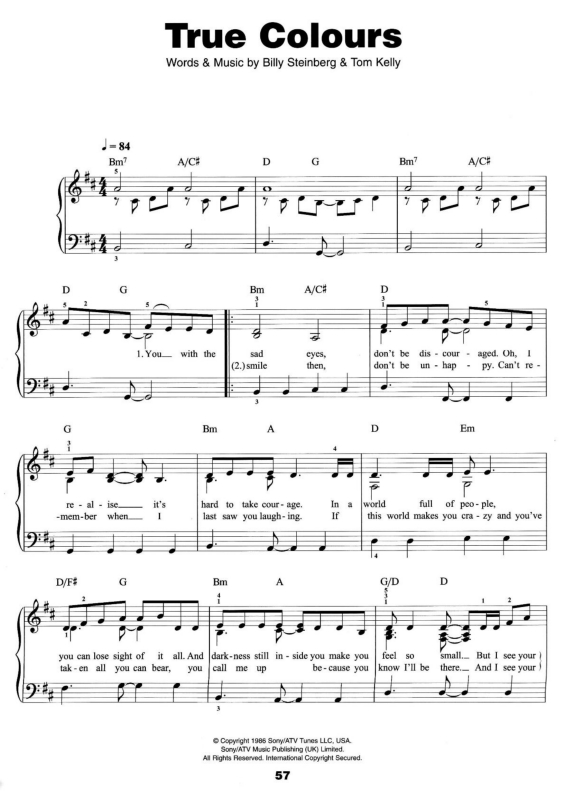 Partitura da música True Colours