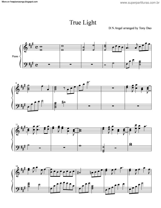 Partitura da música True Light