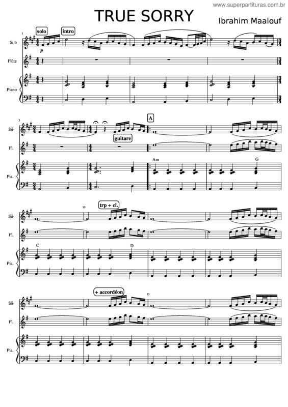 Partitura da música True Sorry Ibrahim Maalouf