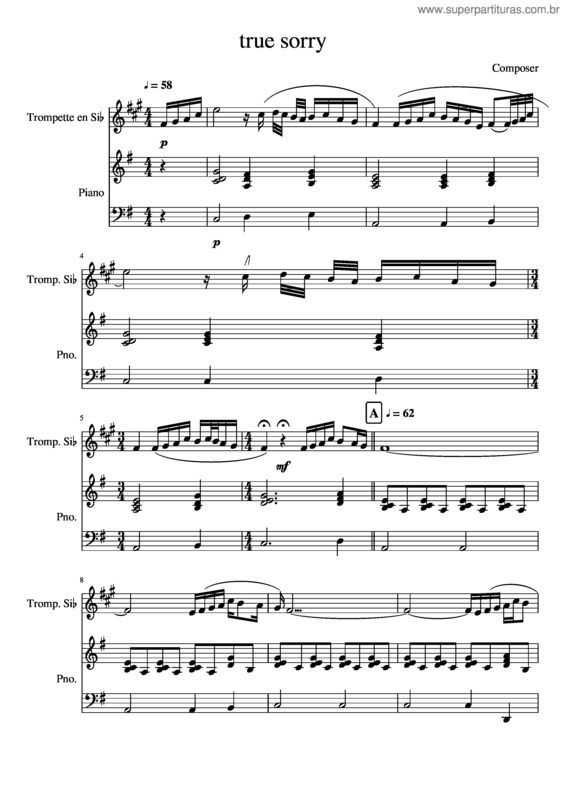 Partitura da música True Sorry v.2