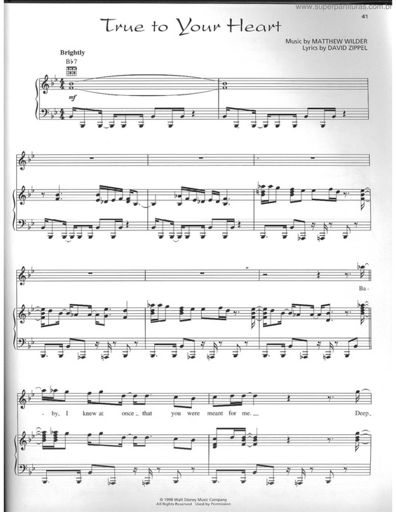 Partitura da música True To Your Heart