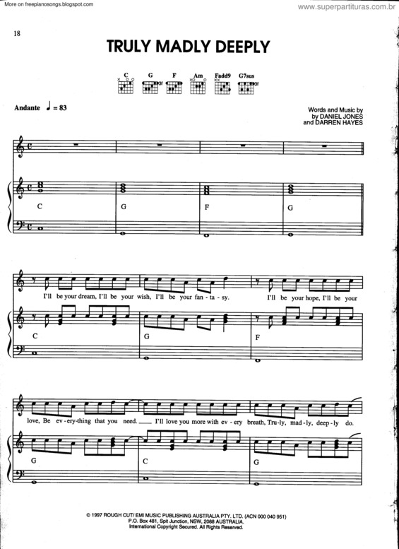 Partitura da música Truly Madly Deeply