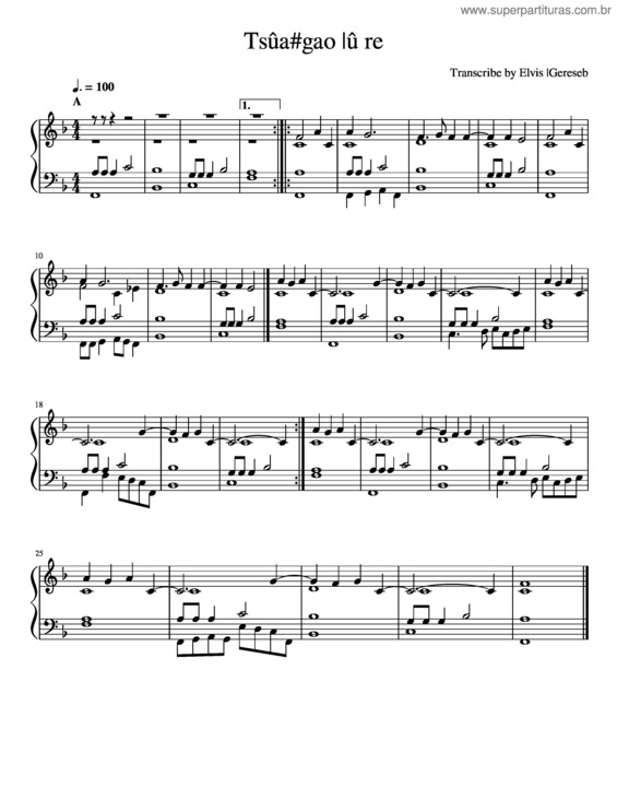 Partitura da música Tsua#Gao Lu Re