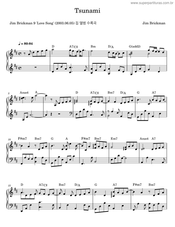 Partitura da música Tsunami – Jim Brickman