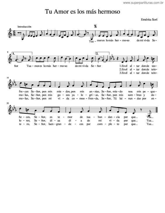 Partitura da música Tu Amor Es Los Más Hermoso