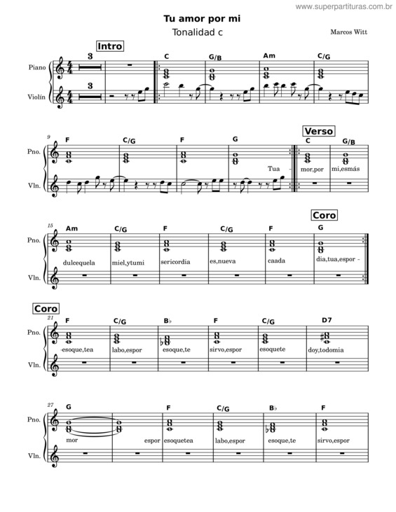 Partitura da música Tu Amor Por Mi Sin Secuencia – Adoradoraliz