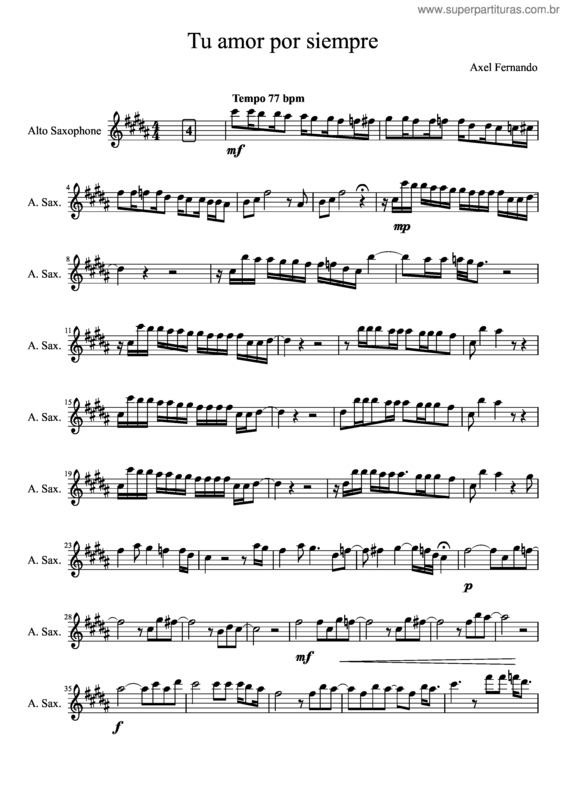 Partitura da música Tu Amor Por Siempre – Axel – A. Sax