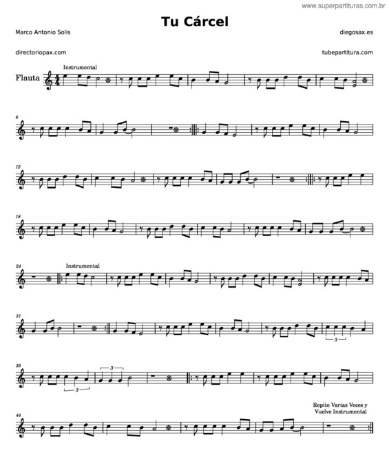 Partitura da música Tu Carcel – Marco Antonio Solís