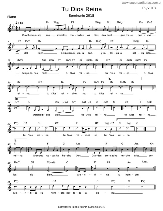 Partitura da música Tu Dios Reina