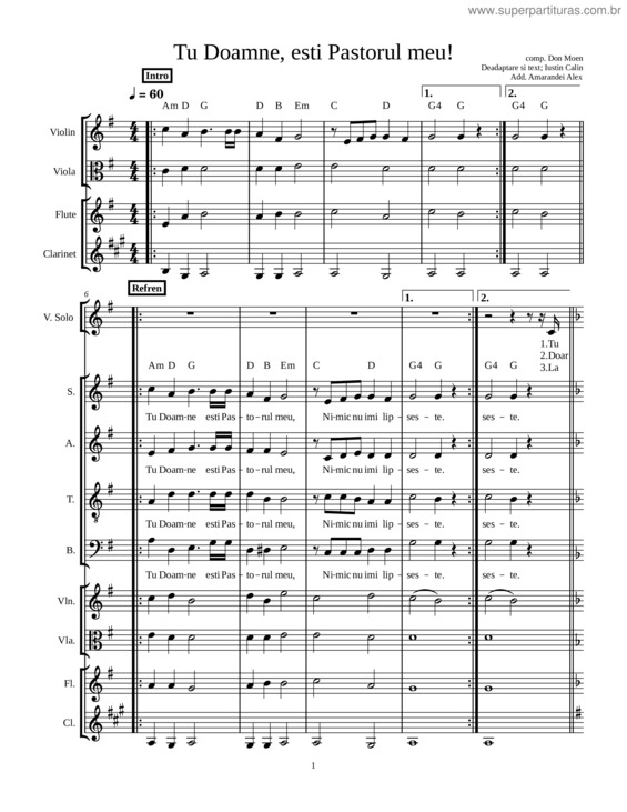 Partitura da música Tu Doamne, Esti Pastorul Meu!