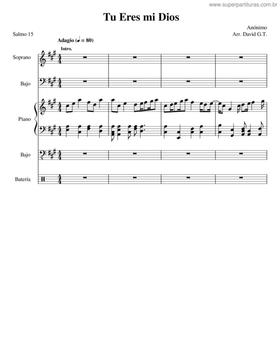 Partitura da música Tu Eres Mi Dios – Anónimo – Arrg. Pbro. David G.T.
