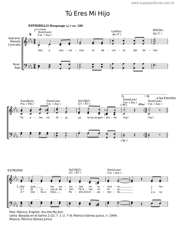 Partitura da música Tú Eres Mi Hijo