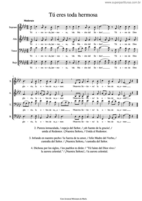 Partitura da música Tú Eres Toda Hermosa