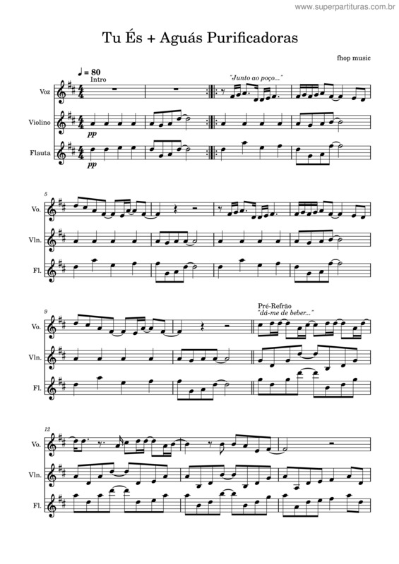 Partitura da música Tu És + Águas Purificadoras  – Fhop Music