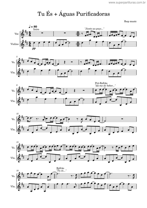 Partitura da música Tu És + Águas Purificadoras – Fhop Music