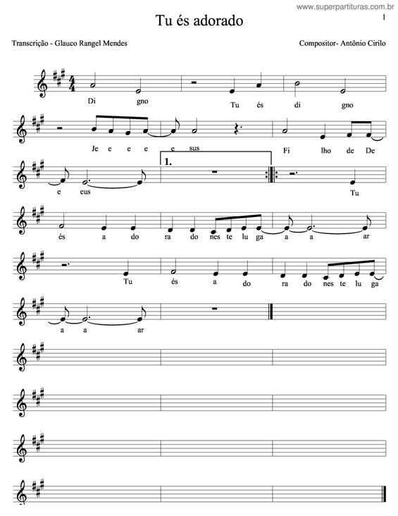 Partitura da música Tu És Adorado