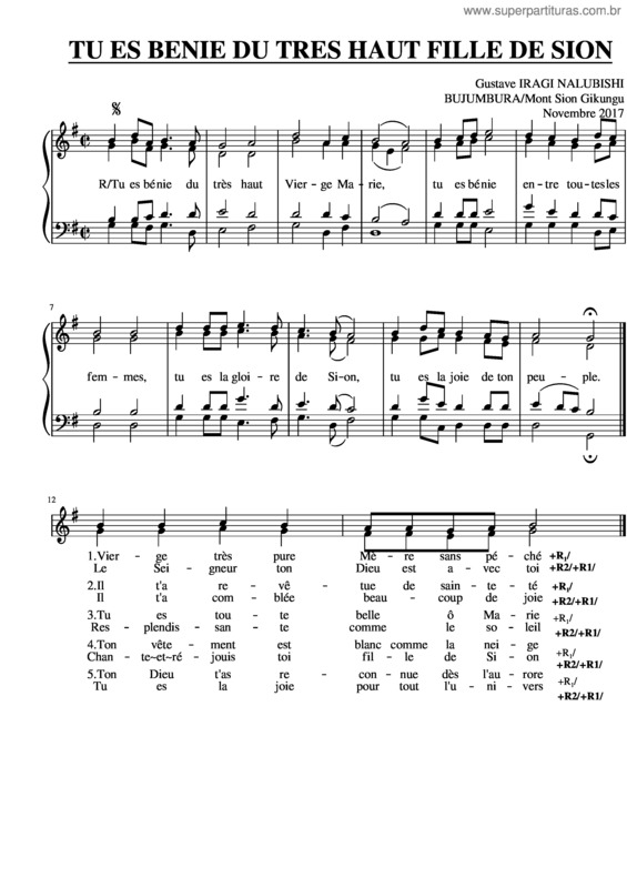 Partitura da música Tu Es Bénie Du Très Haut Fille De Sion
