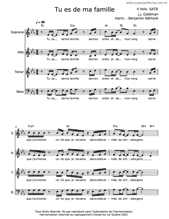 Partitura da música Tu Es De Ma Famille