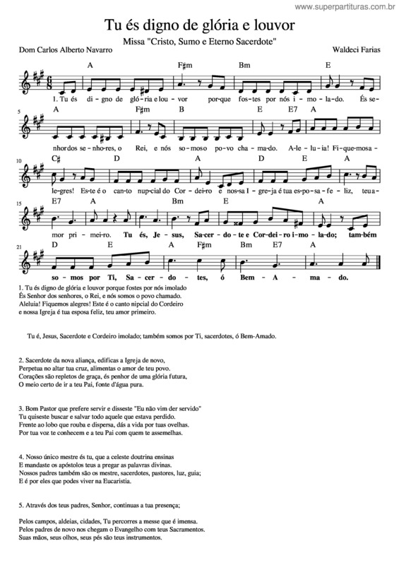 Partitura da música Tu És Digno De Glória E Louvor Tu És Digno De Glória E Louvor