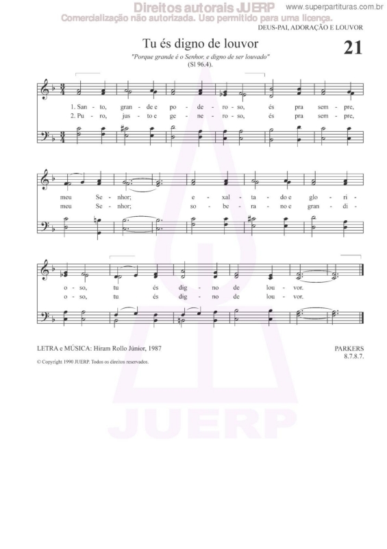 Partitura da música Tu És Digno De Louvor - 21 HCC v.2
