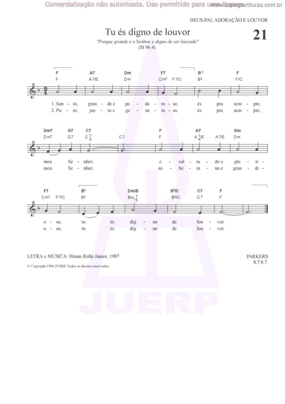 Partitura da música Tu És Digno De Louvor - 21 HCC